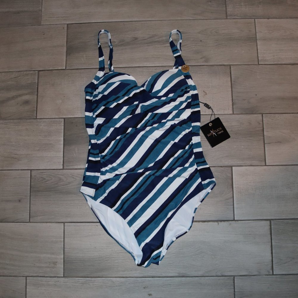 Niptuck Swim Blue Green White Bathing Suit Size 10